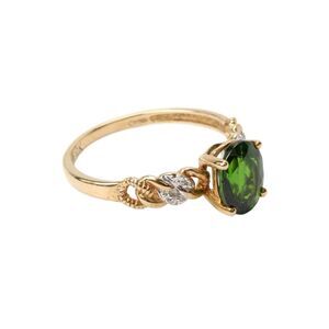 Designer Womens 10K Yellow Gold Tsavorite Garnet + Diamond Ring Sz 7.25 1.9g